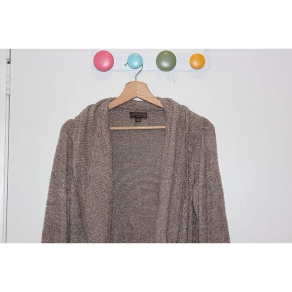 Barefoot Dreams CozyChic Lite Hooded Cardigan M Soft Brown Knit - Picture 3 of 9
